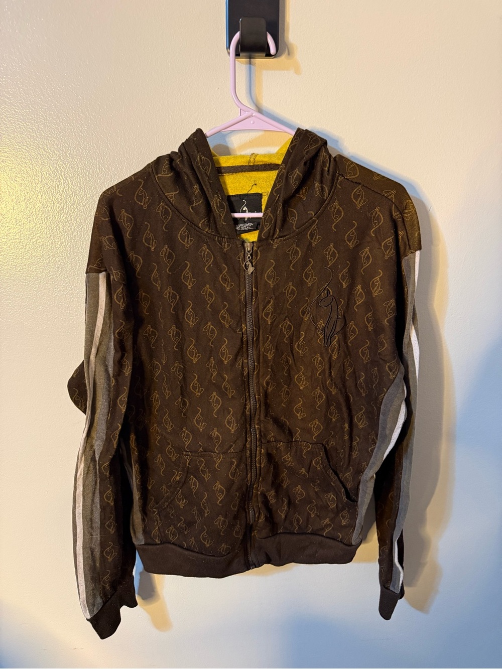 Baby Phat Brown Zip-Up Hoodie with Striped Sleeves